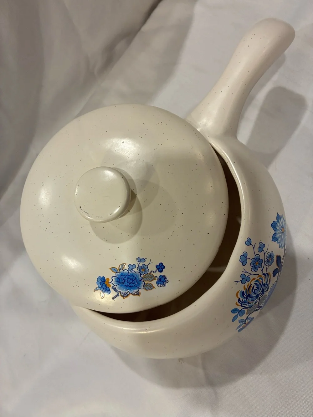 Romco USA French Onion Soup Crock Bowl W/Lid & Handle Blue Orange Flowers Cream